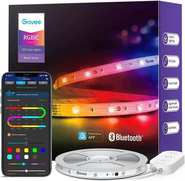Main image of 16.4ft RGBIC LED Strip Lights Smart LED Lights App Control with Segmented DIY Music Sync Mode Bluetooth Control Color Changing LED Light Strips for Bedroom Gaming Room Party