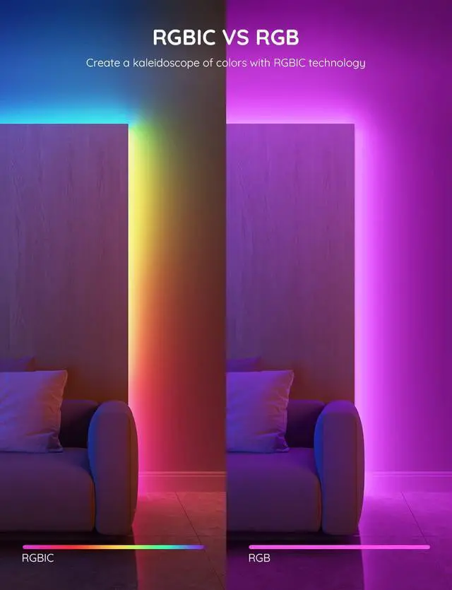 Alt view image 2 of 7 - RGBIC LED Strip Lights Smart LED Lights for Bedroom Bluetooth LED Lights APP Control DIY Multiple Colors on One Line Color Changing LED Strip Lighting Music Sync Home Decor 16.4ft