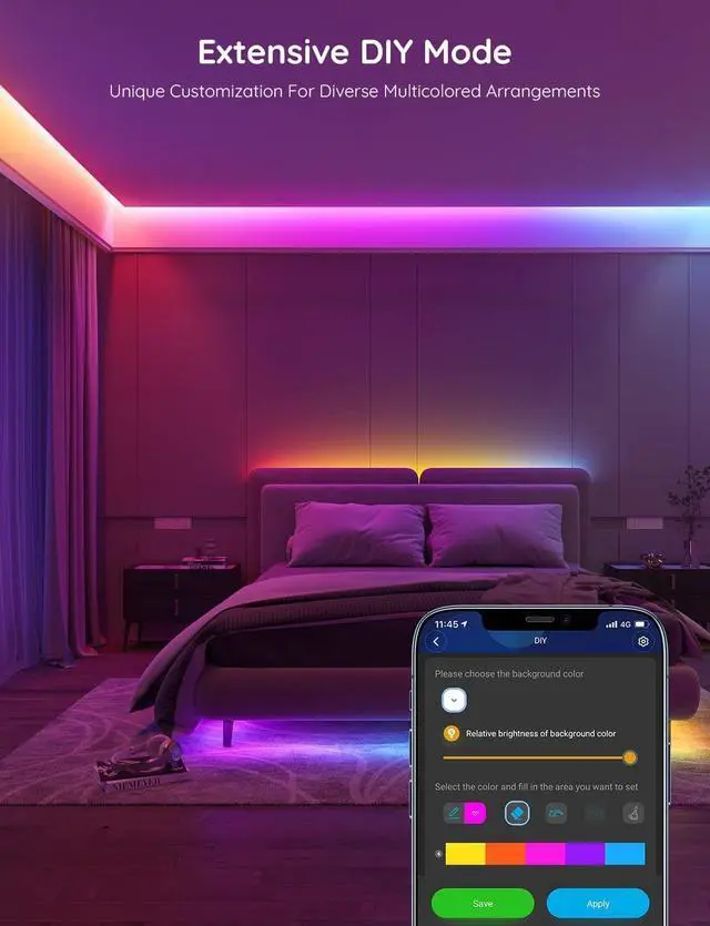 Alt view image 7 of 7 - 16.4ft RGBIC LED Strip Lights Smart LED Lights App Control with Segmented DIY Music Sync Mode Bluetooth Control Color Changing LED Light Strips for Bedroom Gaming Room Party