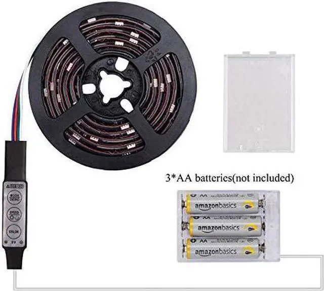Alt view image 3 of 7 - Battery Powered Led Strip Lights RGB with Mini Controller Waterproof Led Rope Lights Battery Operated Led Lights Multi Color Changing Lights 2M 6.56ft