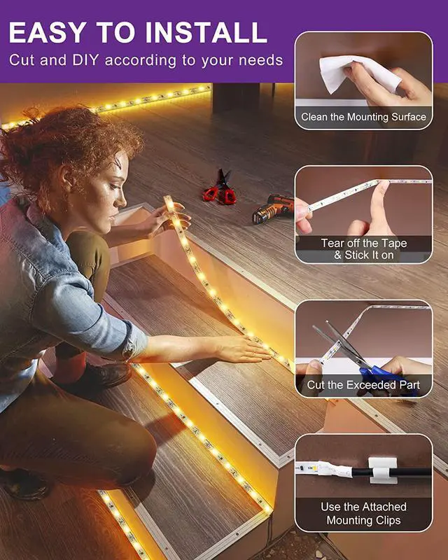 Alt view image 6 of 7 - LED Strip Lights Warm White 3000K 16.4ft High Density Tape Light UL-Listed 600 LEDs 300Lm/ft 12V Flexible Dimmable Rope Lights for Bedroom Kitchen Cabinet (Power Source Not Included)