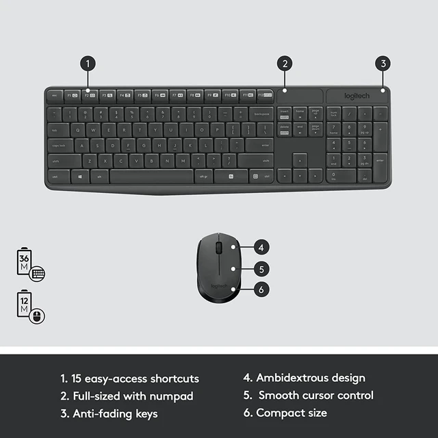 Alt view image 6 of 7 - MK235 Full Size Wireless Keyboard and Mouse Combo