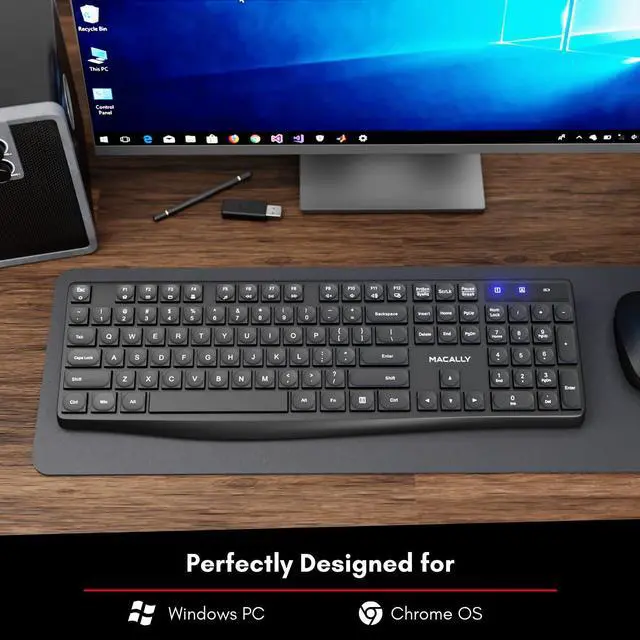 Alt view image 3 of 7 - Macally 2.4G Wireless Keyboard - Full-Size Computer Keyboard Wireless with Numeric Keypad & 13 Shortcut Keys for Windows Desktop, Laptop, or Chromebook with USB Port - Simple & Easy to Use PC Keyboard
