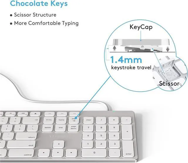 Alt view image 7 of 7 - USB Wired Keyboard for Apple Mac, Aluminum Full Size Computer Keyboard with Numeric Keypad Compatible with Magic, iMac, MacBook Pro/Air Laptop and PC-White