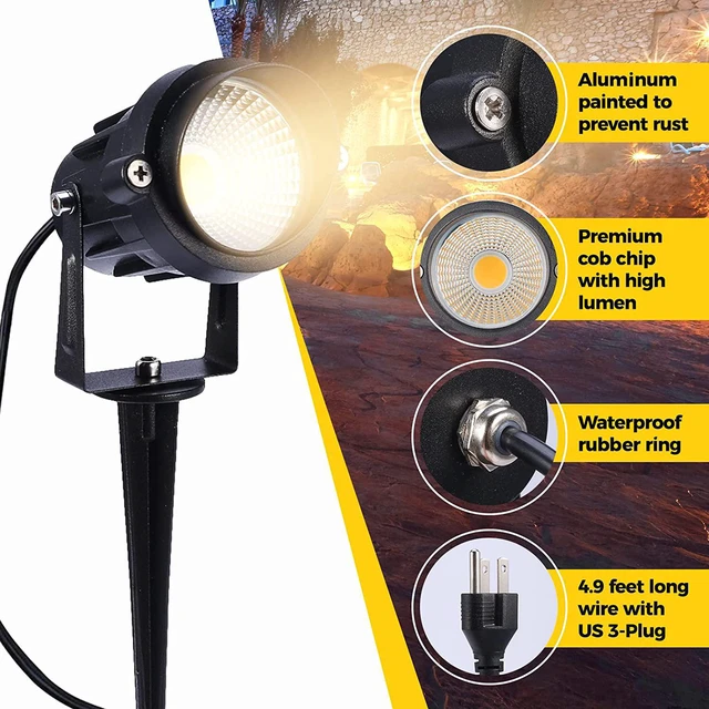 Alt view image 2 of 7 - Outdoor Landscape Lighting 10W,120V AC,Warm White Waterproof LED Landscape Lights for Yard,Patio,Lawn, Wall, Flood,Driveway,Tree Lighting,Metal Ground Stake (2 Packs)