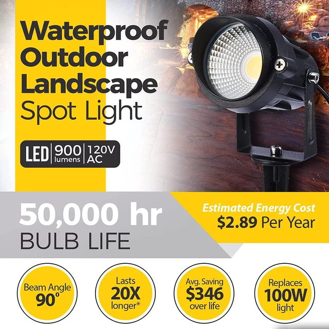 Alt view image 3 of 7 - Outdoor Landscape Lighting 10W,120V AC,Warm White Waterproof LED Landscape Lights for Yard,Patio,Lawn, Wall, Flood,Driveway,Tree Lighting,Metal Ground Stake (2 Packs)