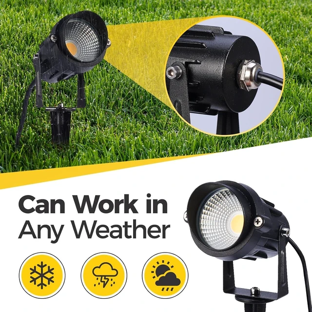 Alt view image 4 of 7 - Outdoor Landscape Lighting 10W,120V AC,Warm White Waterproof LED Landscape Lights for Yard,Patio,Lawn, Wall, Flood,Driveway,Tree Lighting,Metal Ground Stake (2 Packs)