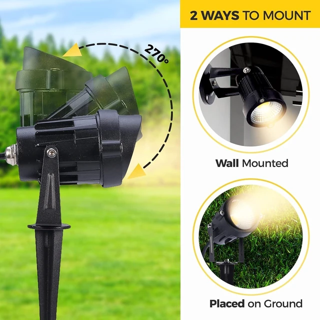 Alt view image 5 of 7 - Outdoor Landscape Lighting 10W,120V AC,Warm White Waterproof LED Landscape Lights for Yard,Patio,Lawn, Wall, Flood,Driveway,Tree Lighting,Metal Ground Stake (2 Packs)