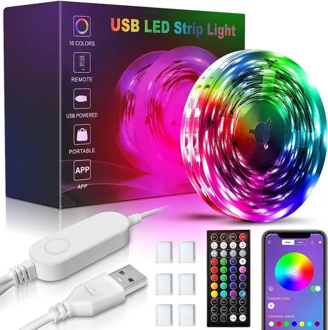 Main image of USB 32.8ft LED Light Strips - 16 Million Colors Changing Built-in Mic Music Mode Smart Circuit Protection Lights Strip with 3 Control Ways(APP+Remote Control+Control Box)