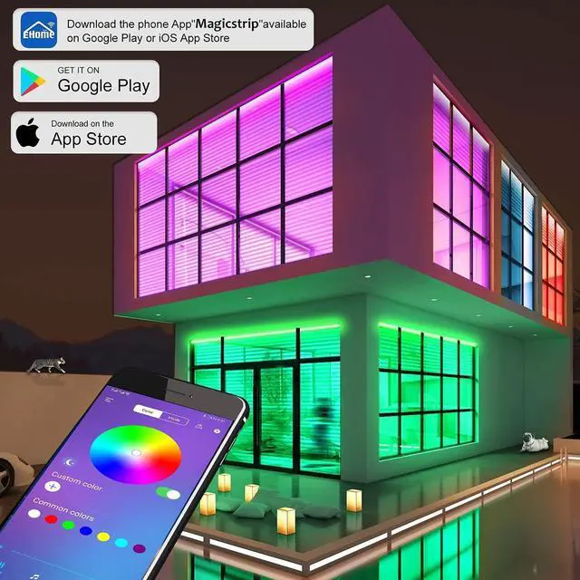 Alt view image 4 of 6 - USB 32.8ft LED Light Strips - 16 Million Colors Changing Built-in Mic Music Mode Smart Circuit Protection Lights Strip with 3 Control Ways(APP+Remote Control+Control Box)