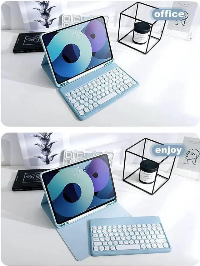 Alt view image 2 of 3 - Case for iPad mini 5/Mini 4 with Keyboard and Mouse, Cute Round Key Detachable Wireless Bluetooth Keyboard Case with Pencil HolderSky Blue