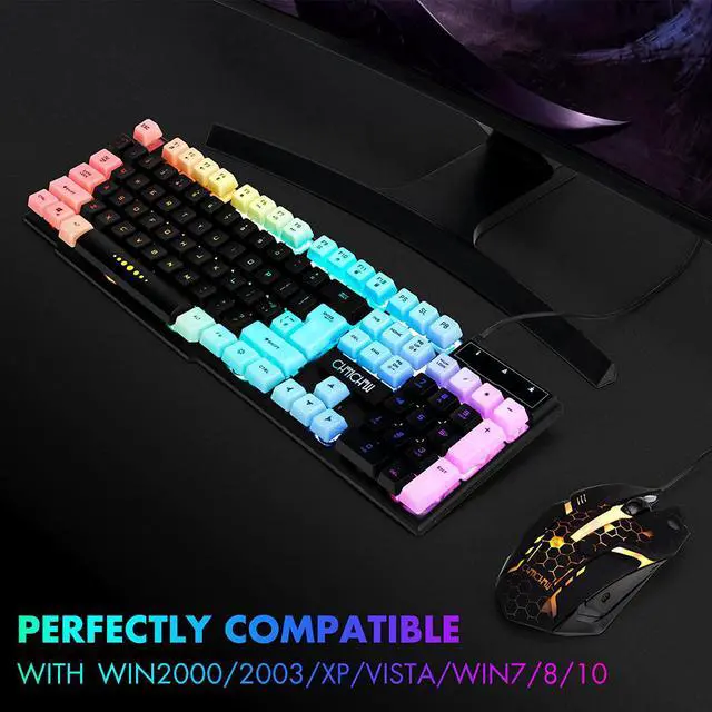 Alt view image 6 of 7 - CHONCHOW Gaming Keyboard and Mouse Combo,USB Wired 104-Keys Full Size Light Up Keyboard Mic 3600DPI Rainbow Backlit Mechanical Feeling Compatible with PC Xbox Mac OS Game and Work