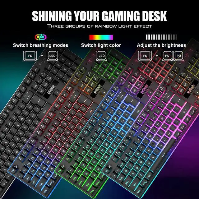 Alt view image 4 of 7 - K10 Wireless Gaming Keyboard and Mouse Combo, LED Backlit Rechargeable 3800mAh Battery, Mechanical Feel Anti-ghosting Keyboard + 7D 3200DPI Mice for PC Gamer (Black)