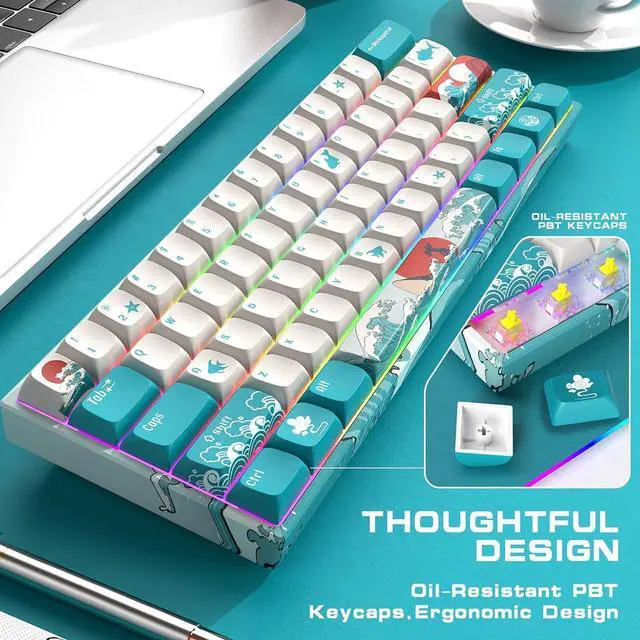 Alt view image 5 of 7 - HITIME XVX M61 60% Mechanical Keyboard Wireless, Ultra-Compact 2.4G Rechargeable Gaming Keyboard, RGB Backlit Ergonomic Keybo
