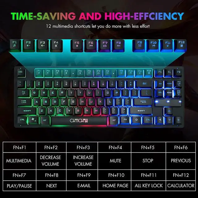 Alt view image 6 of 7 - RGB Compact Gaming Keyboard USB Wired 87 Keys Gaming Keyboard LED Rainbow Backlit Tenkeyless Gaming Keyboard TKL Keyboard Gaming RGB Keyboard for Laptop Ps4 PC Computer Game and Work