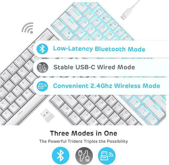 Alt view image 2 of 7 - RK ROYAL KLUDGE RK61 Wireless 60% Mechanical Gaming Keyboard, Ultra-Compact 60 Keys Bluetooth Mechanical Keyboard with Programmable Software (Blue Switch, White)