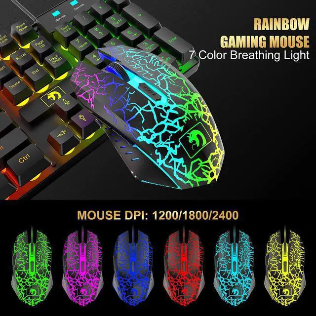 Alt view image 7 of 7 - Wired Gaming Keyboard and Mouse Headset Combo Rainbow LED Backlit Wired Keyboard Over Ear Headphone with Mic Rainbow Backlit Gaming Mice Mouse Pad for PC Laptop Mac PS4 Xbox(Black)