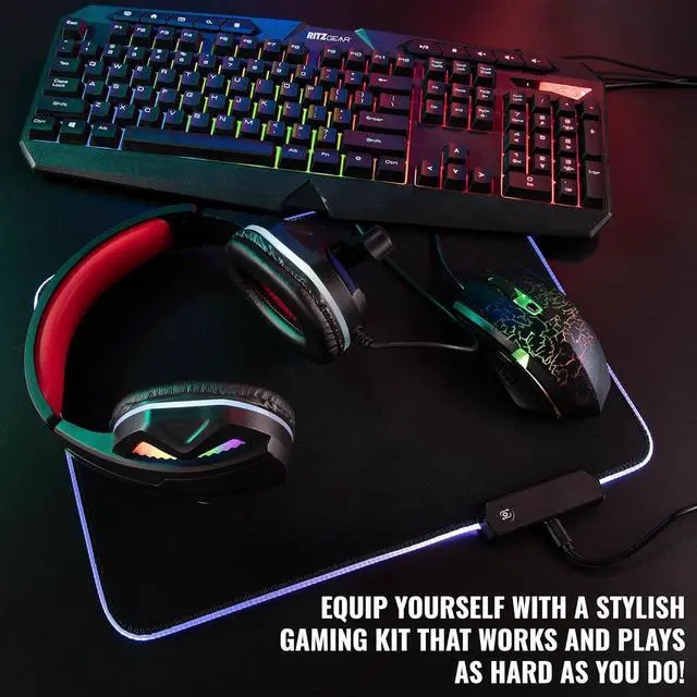 Alt view image 2 of 7 - Ritz Gear RGB Gaming Kit I 4-in-1 LED Combo with Multimedia Keyboard, Optical Mouse, Mouse Pad & Headset with Adapter with CR3-X Bluetooth Monitors and 24 Pack Acoustic Soundproof Wedge Panels