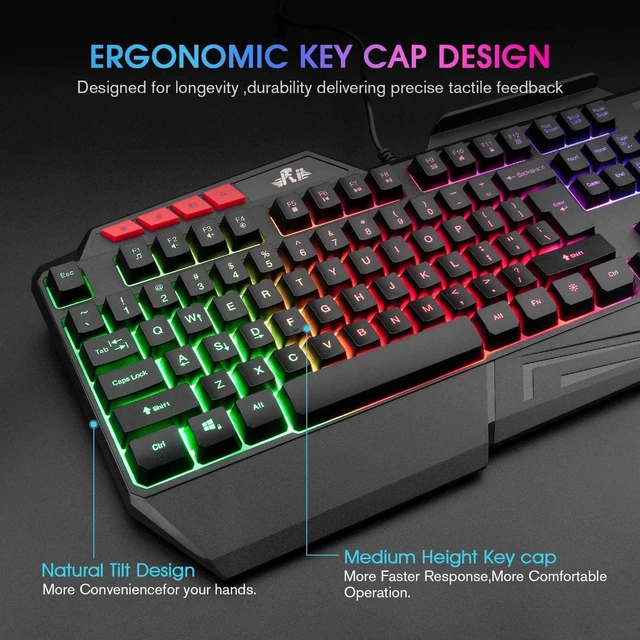 Alt view image 2 of 6 - Rii Mechanical Feeling Gaming Keyboard,USB Keyboard with Wrist Rest