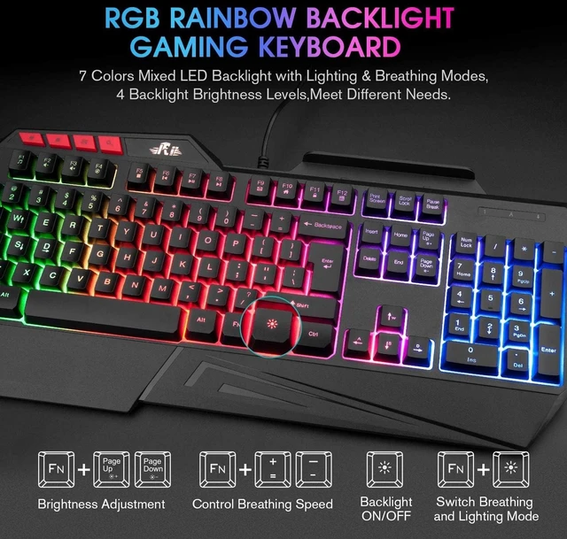 Alt view image 3 of 6 - Rii Mechanical Feeling Gaming Keyboard,USB Keyboard with Wrist Rest