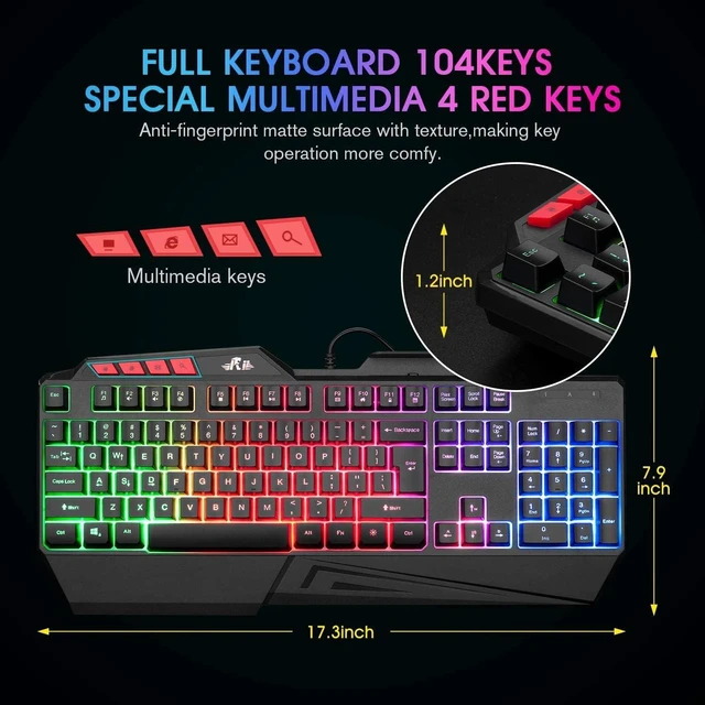 Alt view image 5 of 6 - Rii Mechanical Feeling Gaming Keyboard,USB Keyboard with Wrist Rest