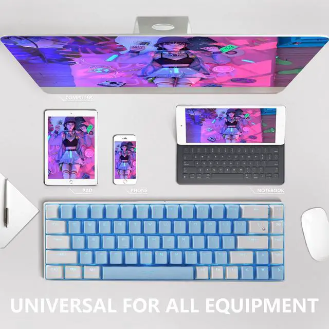 Alt view image 5 of 14 - 68 Keys Blue White Mechanical Gaming Keyboard 60% Keyboard Anti-Ghosting Type-C USB Wired and Wireless Bluetooth Connection mode LED Backlit Keyboard for Computer PC Laptop (Blue Switch) (Blue White)