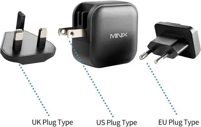 Alt view image 4 of 7 - MINIX 66W Turbo 3-Port GaN Wall Charger 2 x USB-C Fast Charging Adapter, 1 x USB-A Quick Charge 3.0, Compatible with MacBook Pro Air, iPad Pro, iPhone 16/15/13/12/11, Galaxy S9 S8 and More (NEO P1)