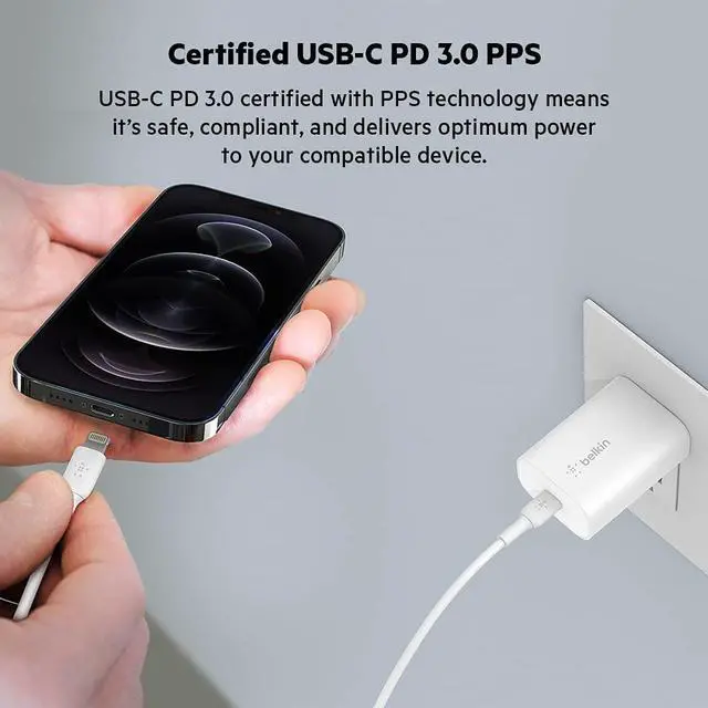 Alt view image 6 of 9 - Belkin 25W USB-C AC Wall Charger Adapter White WCA004DQWH