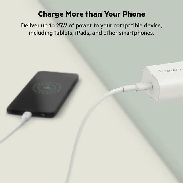 Alt view image 7 of 9 - Belkin 25W USB-C AC Wall Charger Adapter White WCA004DQWH
