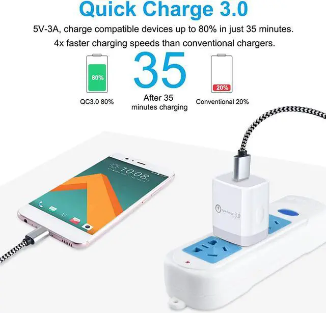 Alt view image 2 of 7 - Quick Charge 3.0 Fast Charger for LG Stylo 4/5/6, LG G5 G6 G7 G8 G8X V20 V30 V40 V50 ThinQ, LG Velvet 5G Wing K51 K61 K71 K92 W41