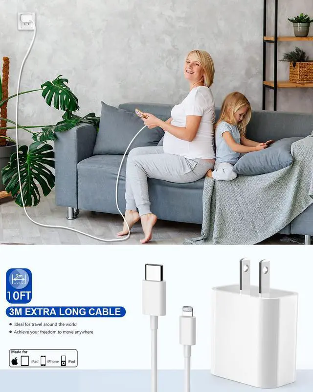 Alt view image 7 of 7 - iPhone Fast Charger Extra Long iPhone Charger Fast Charging 10Foot 2Pack i Phone Chargers 10FT USB C to Lightning Cable Cord Adapter for iPhone 14 Pro Max/14 Plus/13 Mini/13/12/11/X/XR/SE/iPad/AirPods