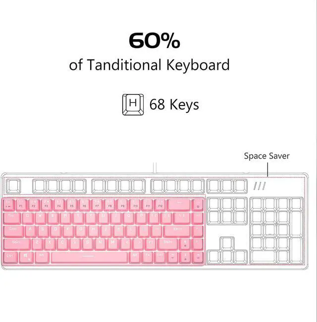 Alt view image 5 of 6 - Pink Gaming Mechanical Keyboard,Compact 68 Keys Anti-ghosting with Blue Switch Cute White Light with Detachable Type-C Keyboard for PC Gamer Windows Laptop Mac/Xbox(Blue Switch, Pink & White)