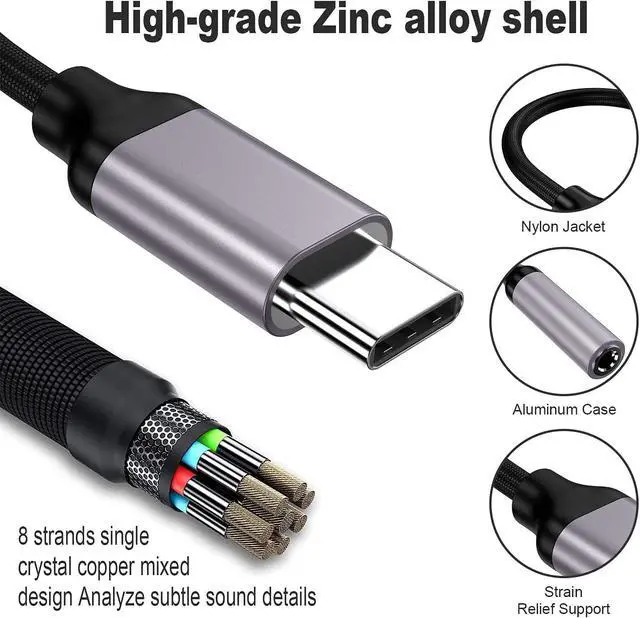 Alt view image 2 of 7 - USB Type C to 3.5mm Female Headphone Jack Adapter-2 pack USB C to Aux Audio Dongle Cable Cord Compatible with Pixel 4 3 2 XL  Galaxy S21 S20 Ultra S20+ Note 20 10 S10 S9 Plus for iPad Pro