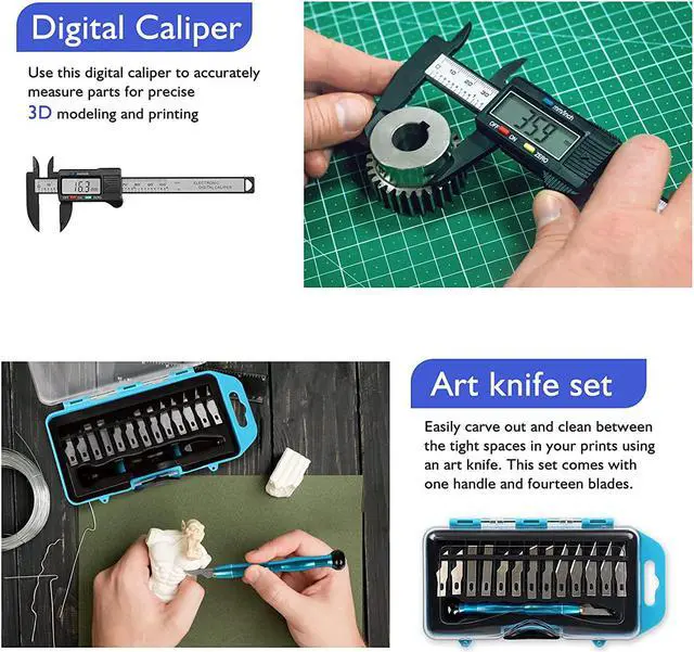 Alt view image 3 of 7 - 45 Pieces 3D Printer Tools Kit, 3D Printing Accessory Includes Deburring Tool, Digital Caliper, Art Knife Set, Tube Cutter, Storage Bag Suitable for 3D Print Removing, Cleaning, Finishing