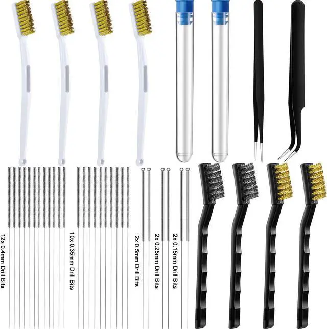 Main image of Frienda 40 Pieces 3D Printer Nozzle Cleaning Kit, 28 Nozzle Cleaners (0.15mm, 0.25mm, 0.35mm, 0.4mm, 0.5mm), 8 Copper Wire Toothbrushes, 2 Tweezers, Storage Boxes