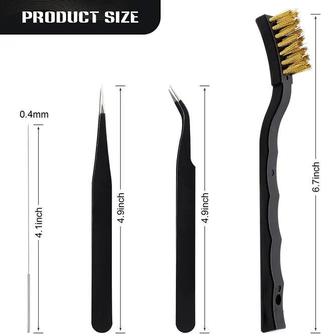 Alt view image 2 of 7 - 3D Printer Nozzle Cleaning Kit with Brush - 10 Pieces 0.4 mm Cleaning Needles 2 Types Sophisticated Tweezers and 2 Pieces Cooper and Stainless Wire Cleaning Brushes