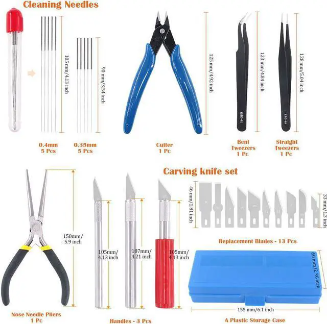 Alt view image 2 of 7 - 40 Piece 3D Printer Accessories Tool Kit, Spatulas,Tweezers,File, Needles,Cutting Mat and More 3D Printing Tools for Removal, Clean-up, Finish 3D Printers