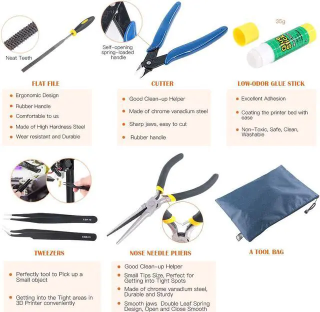 Alt view image 7 of 7 - 40 Piece 3D Printer Accessories Tool Kit, Spatulas,Tweezers,File, Needles,Cutting Mat and More 3D Printing Tools for Removal, Clean-up, Finish 3D Printers