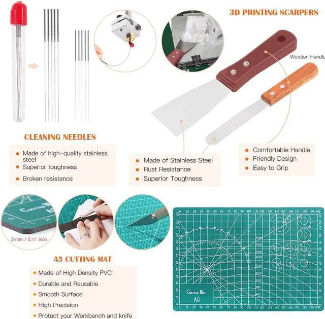 Alt view image 6 of 7 - 40 Piece 3D Printer Accessories Tool Kit, Spatulas,Tweezers,File, Needles,Cutting Mat and More 3D Printing Tools for Removal, Clean-up, Finish 3D Printers