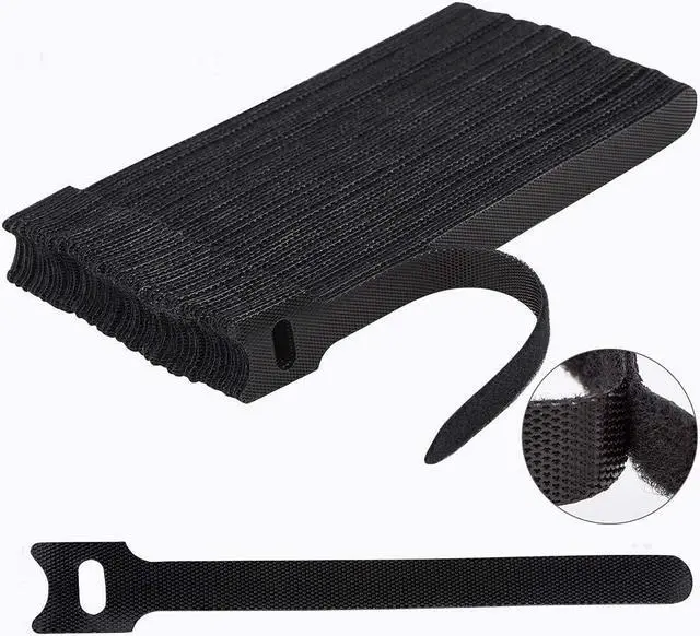 Main image of 60 PCS 6 Inches Reusable Cable Ties Adjustable Cord Straps Cable Organizer Cord Wrap and Hook Loop Cords Management - Black