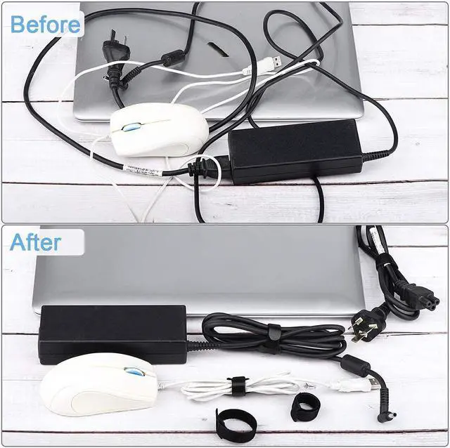 Alt view image 3 of 7 - 60 PCS 6 Inches Reusable Cable Ties Adjustable Cord Straps Cable Organizer Cord Wrap and Hook Loop Cords Management - Black