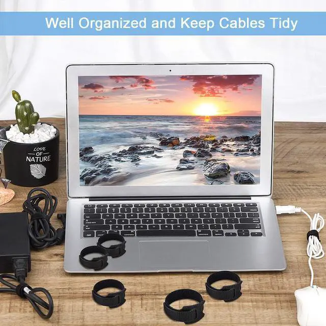 Alt view image 4 of 7 - 60 PCS 6 Inches Reusable Cable Ties Adjustable Cord Straps Cable Organizer Cord Wrap and Hook Loop Cords Management - Black