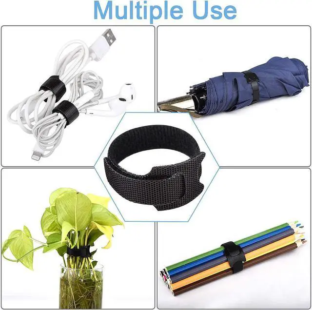Alt view image 5 of 7 - 60 PCS 6 Inches Reusable Cable Ties Adjustable Cord Straps Cable Organizer Cord Wrap and Hook Loop Cords Management - Black