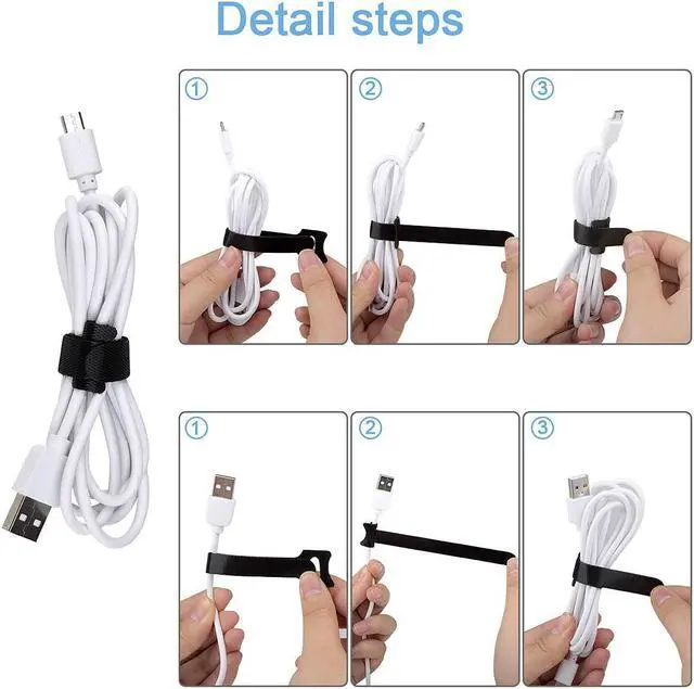 Alt view image 7 of 7 - 60 PCS 6 Inches Reusable Cable Ties Adjustable Cord Straps Cable Organizer Cord Wrap and Hook Loop Cords Management - Black