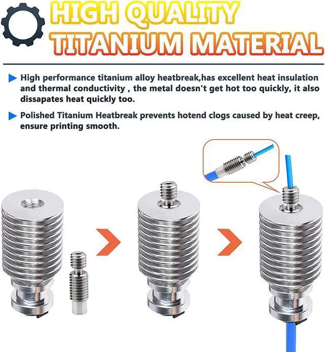 Alt view image 5 of 5 - Pack of 2pcs 3D Printer Super Smooth Titanium Alloy Heat Break All Metal Thermal Barrel Feeding Tube Heatbreak Throat for 1.75MM V6 HOTEND and Titan Aero Extruder use