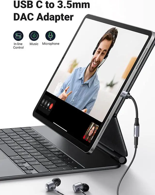 Alt view image 2 of 7 - UGREEN USB C to 3.5mm Audio Adapter Braided Type C Male to Headphone Aux Jack Female Dongle HiFi DAC Cable Cord Compatible with Samsung Galaxy S22 S21 Note20 Ultra S20 Pixel 5 4 XL iPad Pro Air, Grey