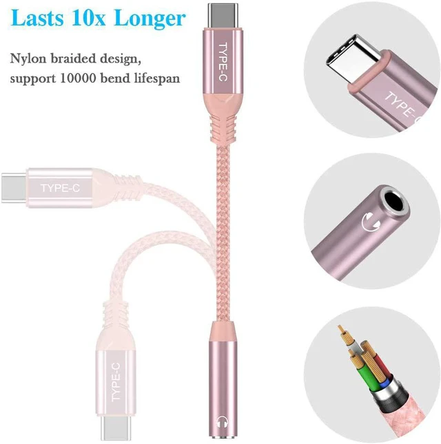 Alt view image 4 of 7 - USB C to 3.5mm Jack Adapter USB C Headphone Adapter for iPhone 18 Pro Max