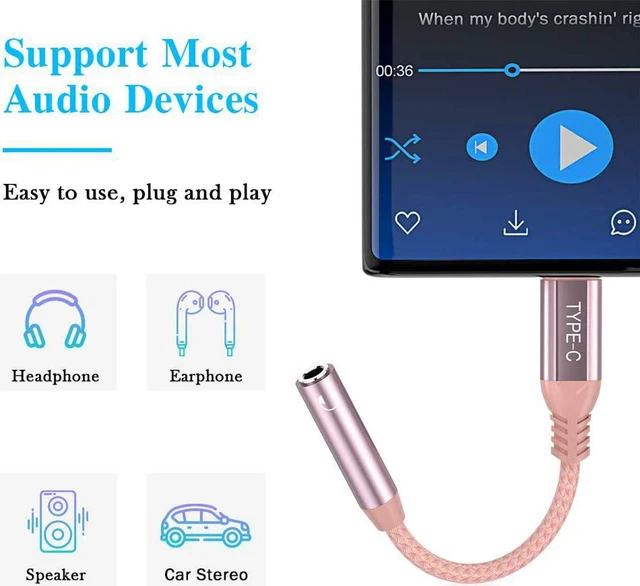 Alt view image 5 of 7 - USB C to 3.5mm Jack Adapter USB C Headphone Adapter for iPhone 18 Pro Max