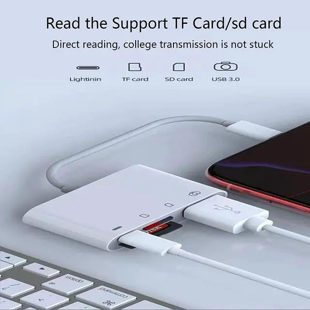 Alt view image 7 of 7 - Lightning to SD Card Reader for iPhone USB Camera Adapter 4 in 1 USB Female OTG Adapter Compatible SD/TF Card Memory Card Reader Portable USB 3.0 Adapter Sd Card Adapter with Fast Charging Port