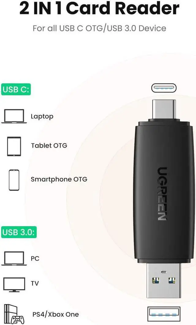 Alt view image 5 of 7 - UGREEN SD Card Reader USB 3.0 USB C Memory Card Reader OTG Card Adapter for SD Micro SD SDHC SDXC MMC Card Compatible with MacBook Pro Air Mi Galaxy S20 iPad Pro 2020 Surface Pro Computer Laptop